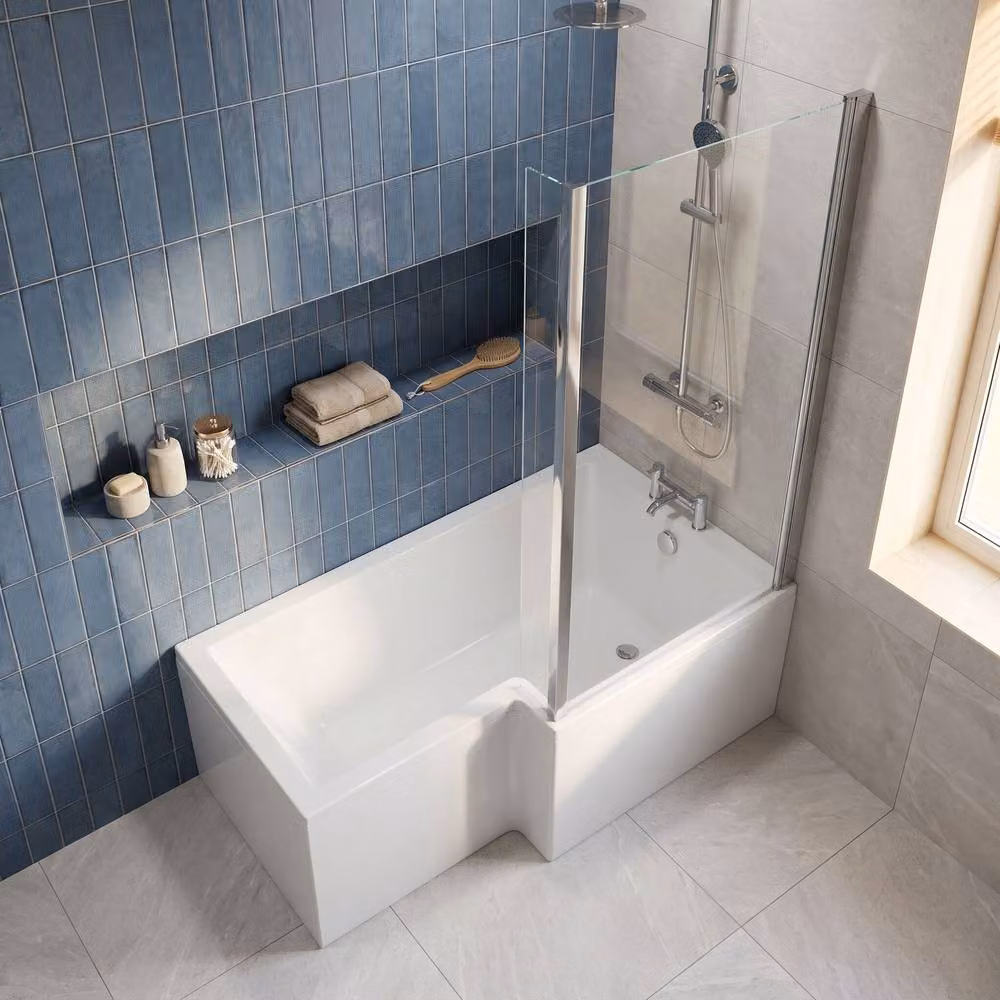 Balterley L Square Right Hand Shower Bath, White, W/D/H: 150 x 85 x 70 cm – 2