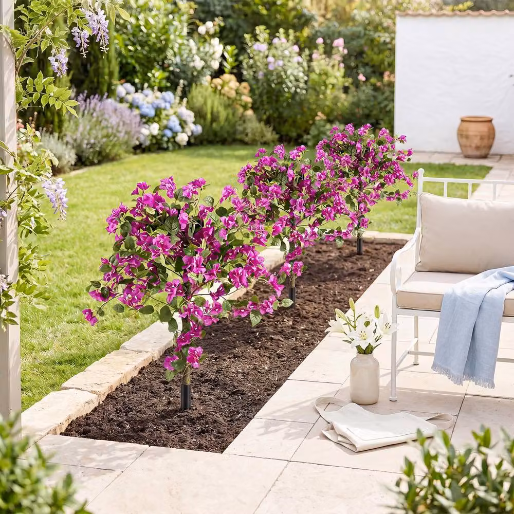 Costway Set of 2 Pink Multicolour Silk Bougainvillea Faux Trees – 4