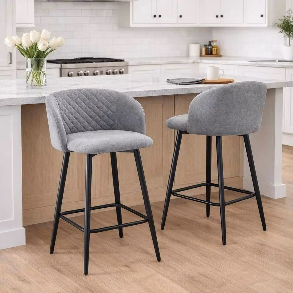 KORVIXA Pack of 2 Modern 360 Swivel Dining Chairs in Silver Grey Sand Fabric with Metal Upholstered Frame – 3