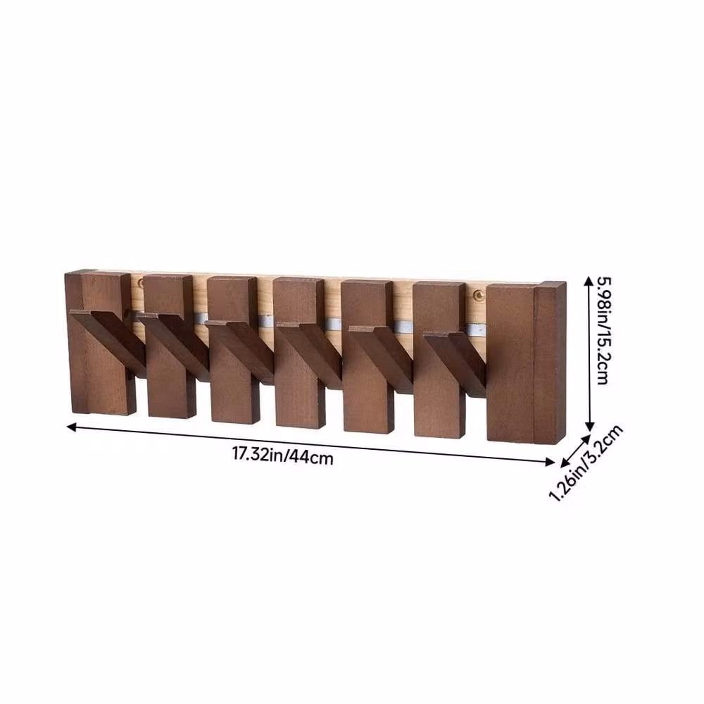 KORVIXA Piano Key Coat Hook Rack with 6 Hooks in Walnut Brown, Width: 90 cm – 2
