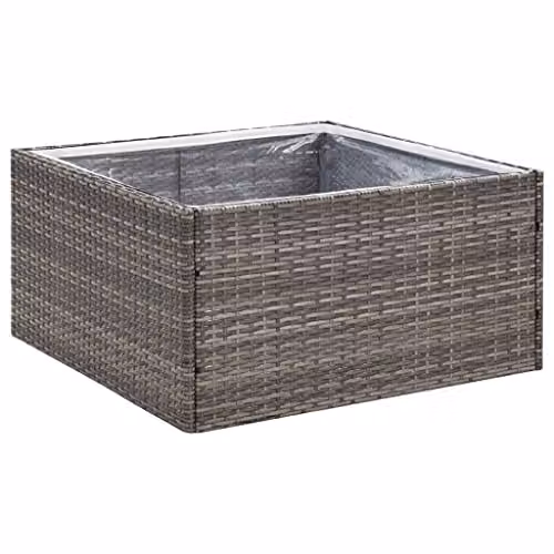 vidaXL Grey Poly Rattan Garden Planter Tub W: 80 cm, D: 80 cm, H: 40 cm