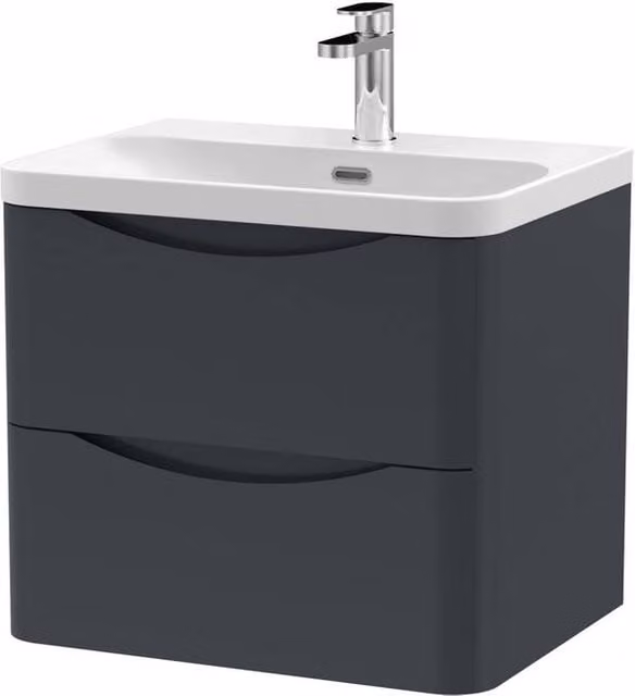 Balterley Arch Wall Hung 2-Drawer Bathroom Vanity with Ceramic Basin, Grey, W: 60.0 cm, D: 56.2 cm, H: 60.0 cm – 1