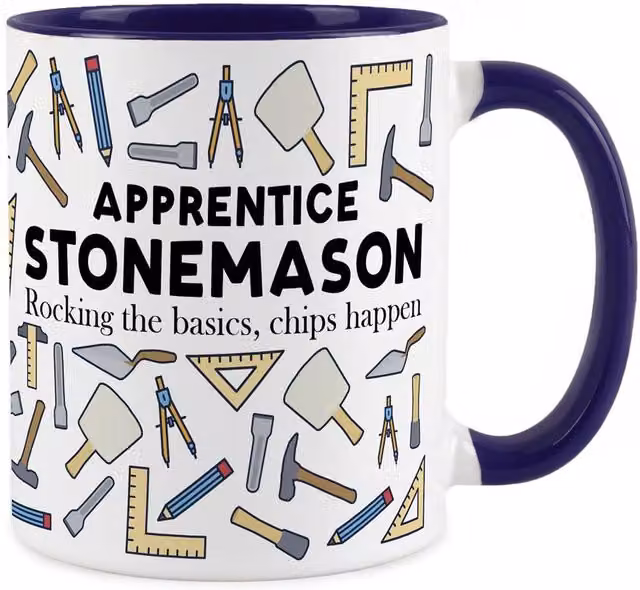 Purely Home Novelty Apprentice Stonemason Ceramic Mug in Blue