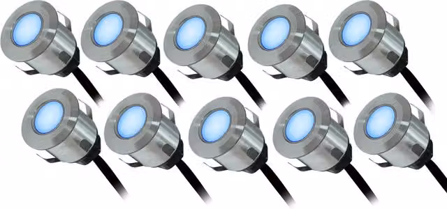 TIMELED LED Deck Light Kit in White and Blue with Stainless Steel Finish for Garden Stairs and Steps