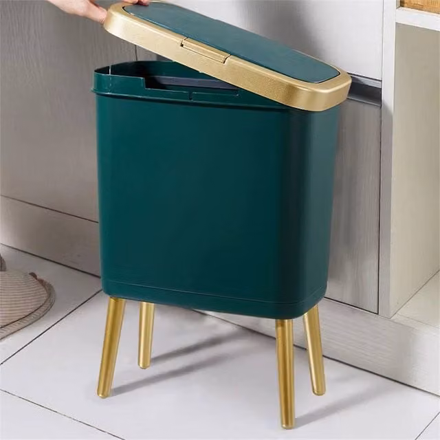 PAWNORA Kitchen Rubbish Bin with Flip Lid, Green and Gold, W: 30 cm, D: 20 cm, H: 48.5 cm – 1