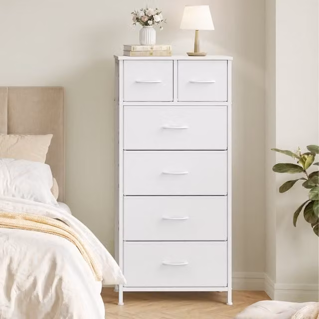 SONGMICS 6 Fabric Drawer Storage Unit with Wooden Top in White