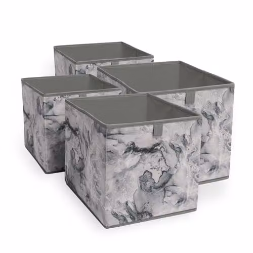 OHS Set of 4 Grey Fabric Storage Baskets, Foldable Collapsible Cube Organisers W/D/H: 27.0 x 27.0 x 27.0 cm