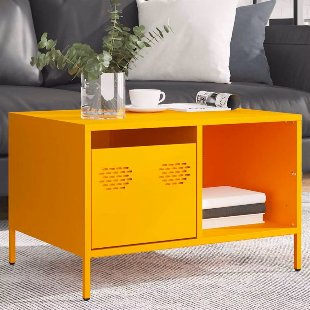 Berkfield Home Industrial Metal Coffee Table, Mustard Yellow, W: 68.5 cm, D: 50 cm, H: 43.5 cm – 3