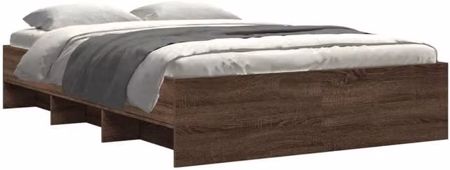 Berkfield Home Durable Engineered Wood Bed Frame in Brown Oak, W/D/H: 140 x 190 x 35 cm – 1