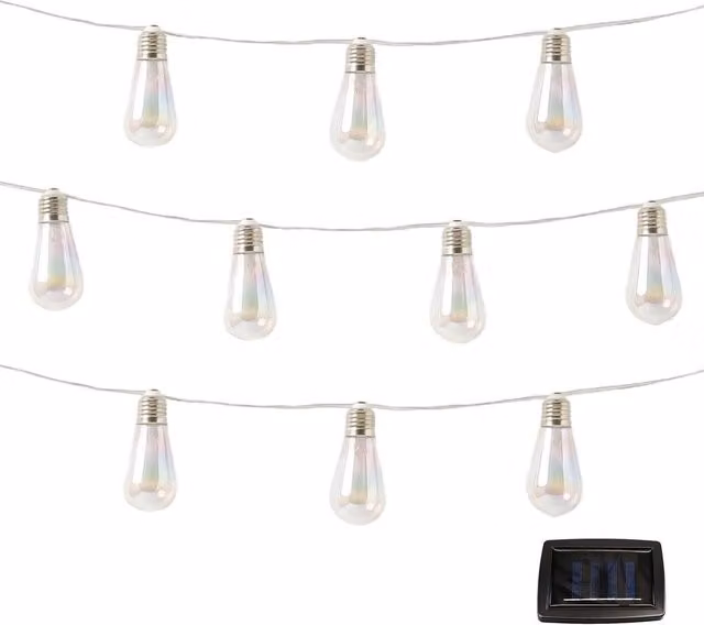 Gardenwize Solar Powered Warm White LED Tubular Bulb String Lights, 10 Piece, Silver – 1