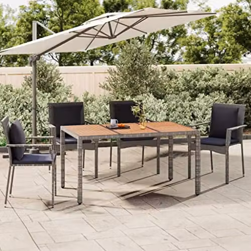vidaXL Extendable Rectangular Garden Table with Grey Polyrattan and Acacia Wood Top – 2