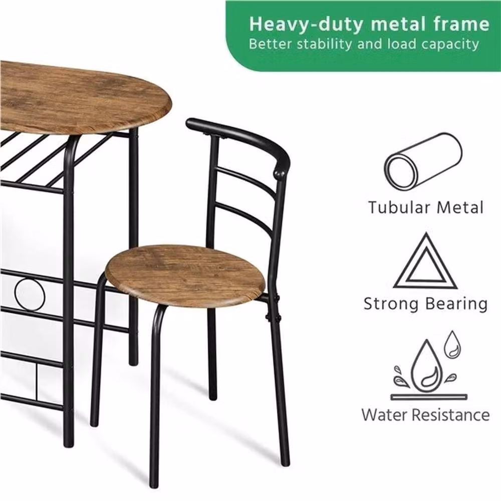 KORVIXA Modern 3 Piece Round Dining Room Table and Chairs Set in Brown – 4