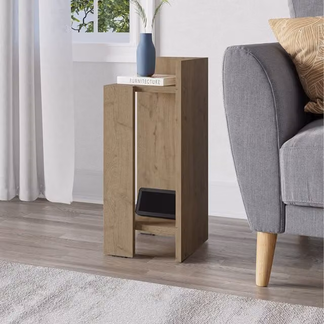 Elos Modern Bedside Table Left Module in Natural Oak Effect Brown, W/D/H: 25 x 25 x 60 cm
