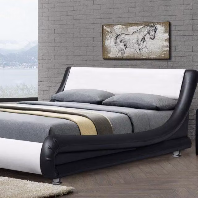 Comfy Living Italian Designer Upholstered Faux Leather Bed Frame in Black and White, 180 x 200 cm