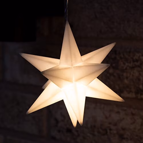 The Christmas Workshop 3D Star Curtain Lights, Warm White, Battery Operated, 2m – 7