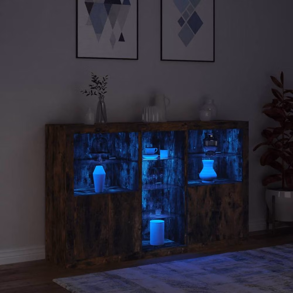 Berkfield Home Modern Smoked Oak Sideboard with Integrated LED Lights, Brown, W: 162 cm, D: 37 cm, H: 100 cm – 5