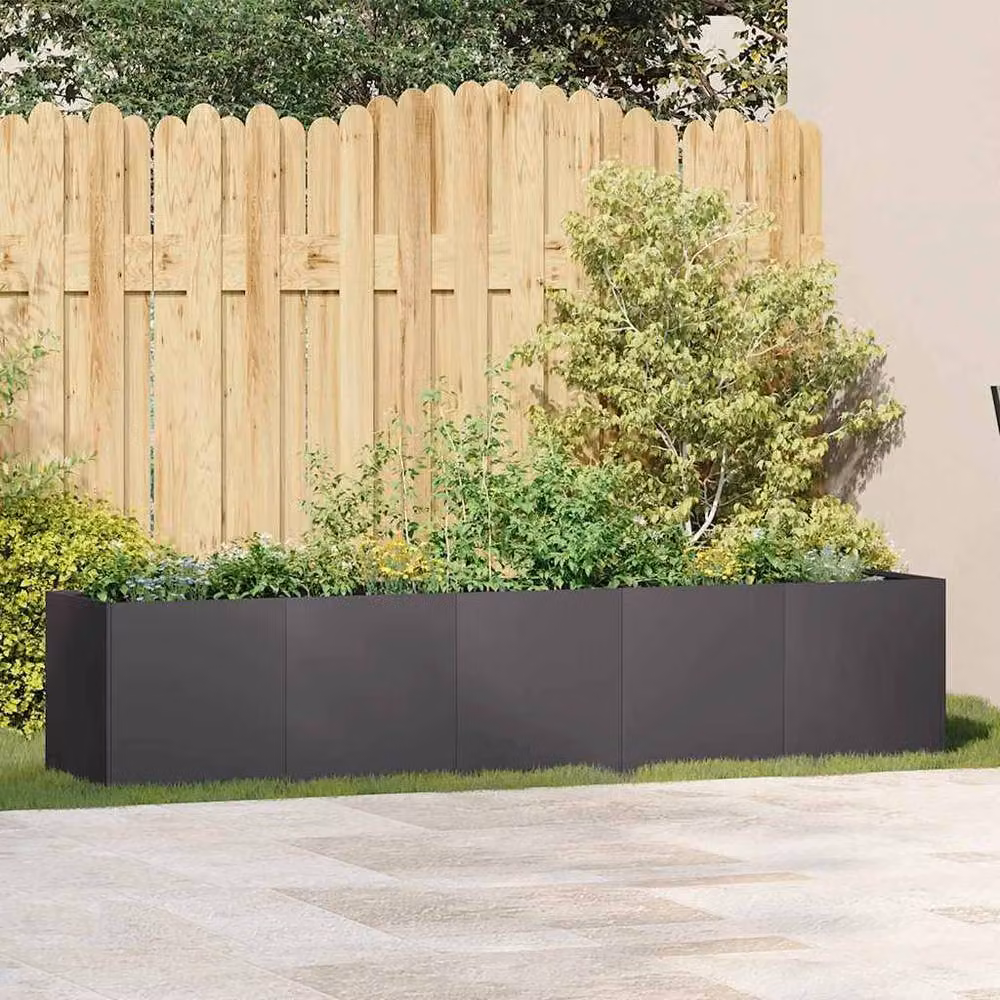 Berkfield Home Black Steel Planter Tub W/D/H: 200 x 40 x 40 cm – 3