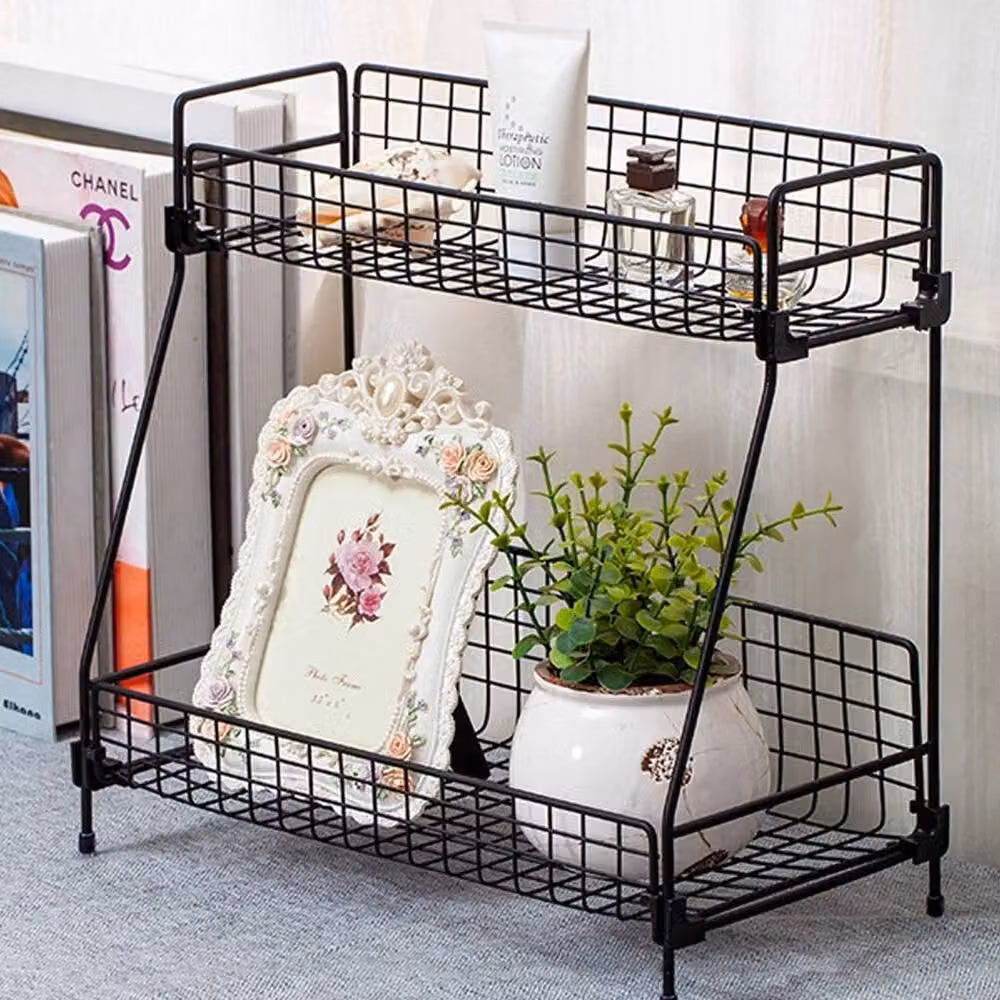 PAWNORA L 2-Tier Black Metal Mesh Wire Basket Storage Rack – 3