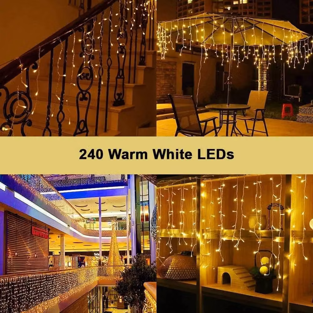 Shatchi 240 Warm White LED Icicle Christmas Lights with 8 Modes and Auto Timer in Yellow – 2