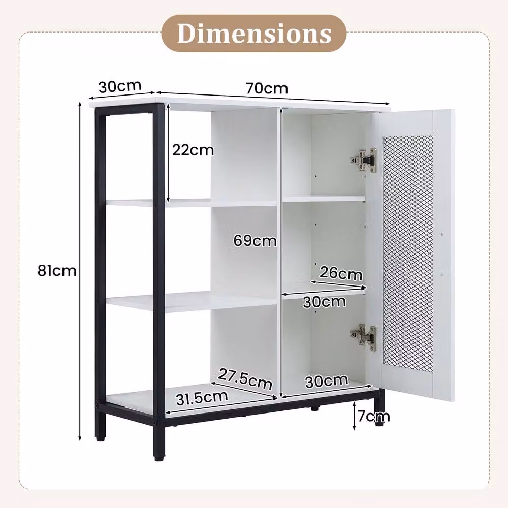 Gymax Modern White Sideboard Storage Cabinet with Adjustable Shelves and Metal Accents – 2