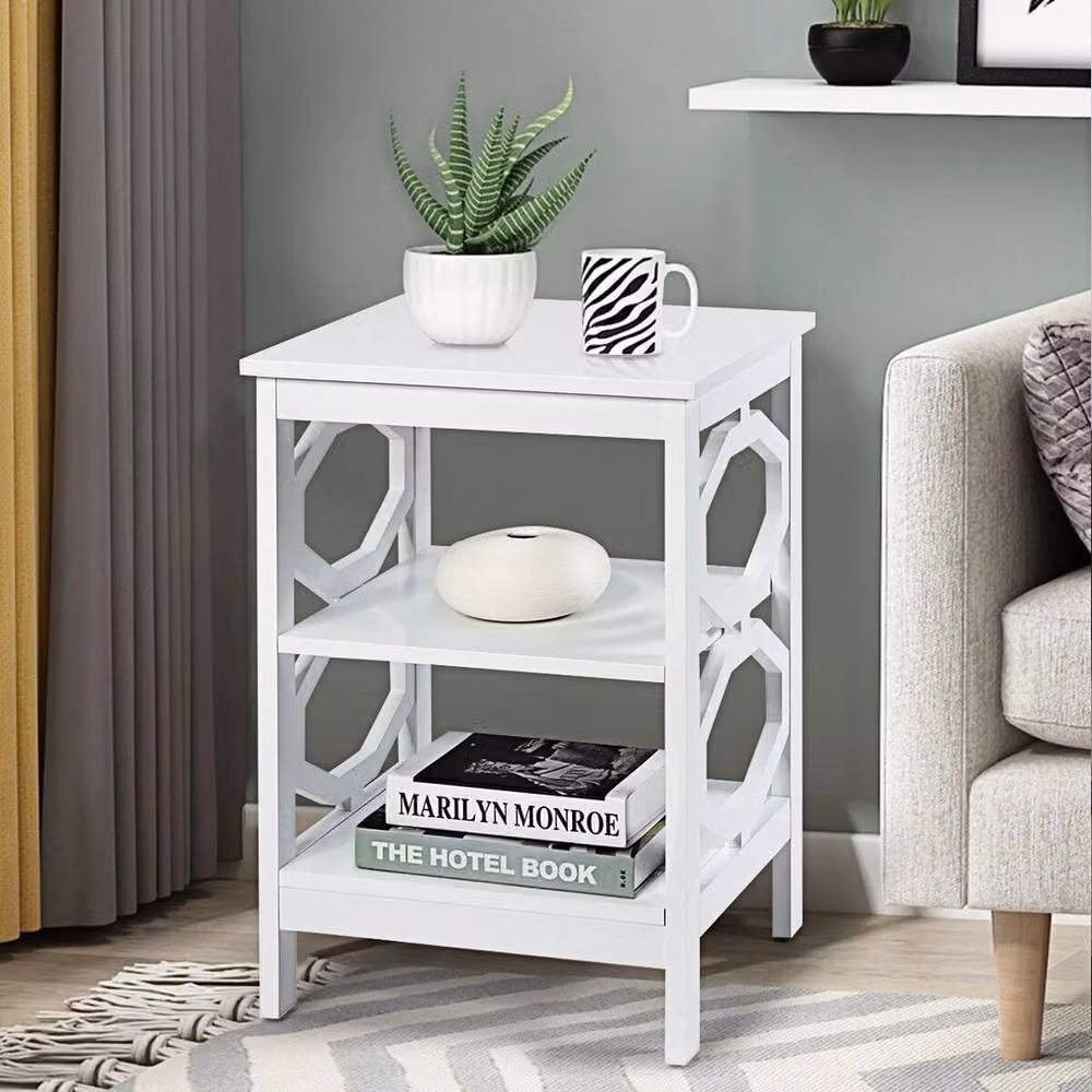 VOGREX Set of 2 Modern 3-Tier Side Storage Nightstands in White – 2