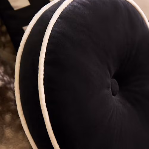 OHS Round Velvet Throw Pillow in Black and White, Diameter: 30 cm – 2