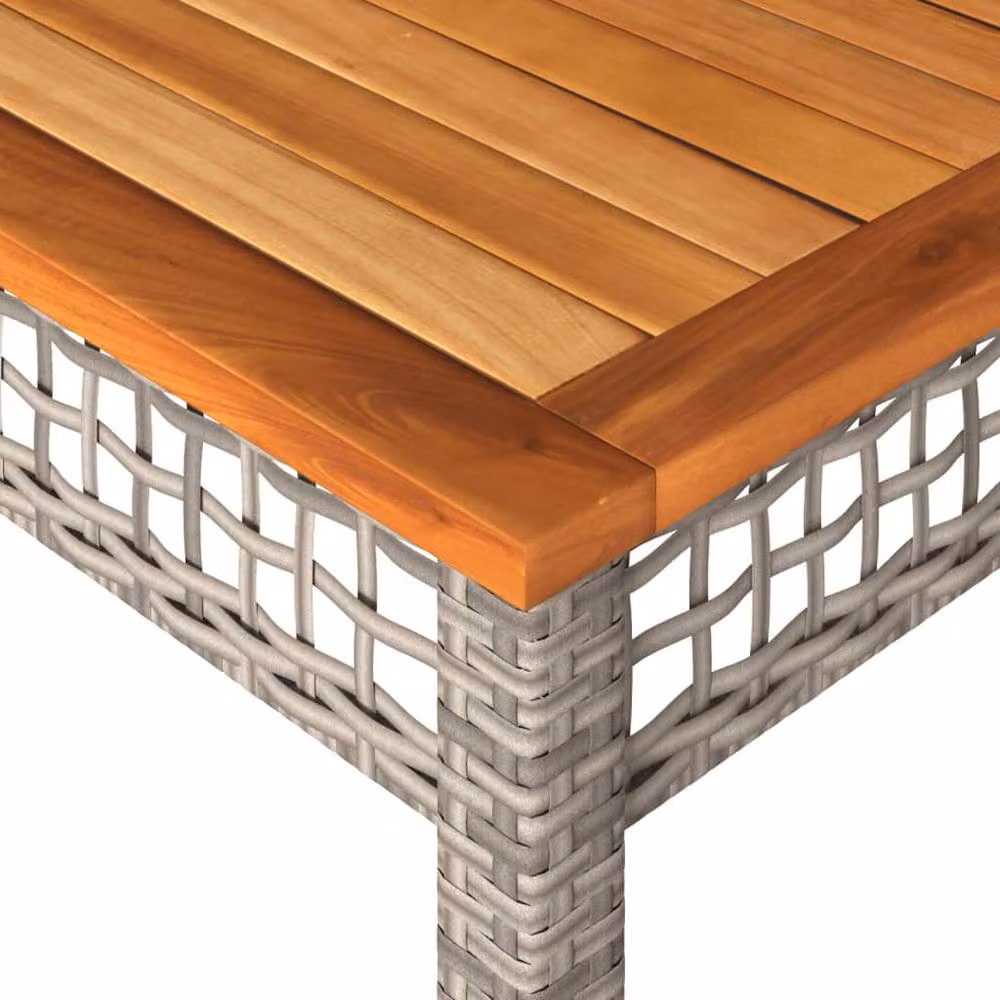 Berkfield Home Grey Extendable Rectangular Garden Table with Acacia Wood and Poly Rattan, W/D/H: 140 x 80 x 75 cm – 4