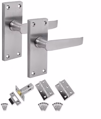 Golden Grace Victorian Latch Door Handles in Brushed Chrome, W: 12 cm, H: 4 cm