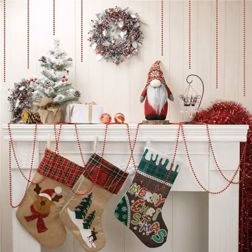 Shatchi Red Metallic Hanging Bead Garland for Christmas Tree Decoration – 5