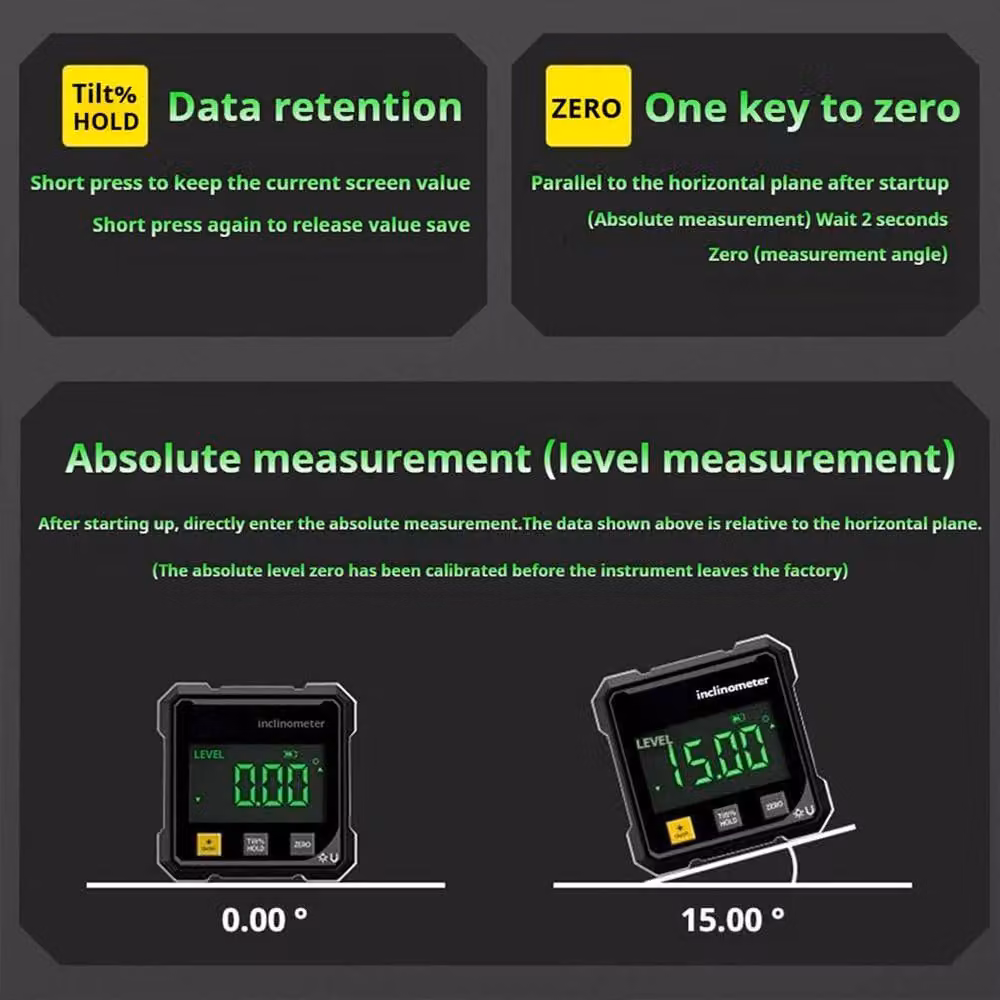 Hinsinc Digital Magnetic Angle Gauge and Laser Inclinometer in Black – 5
