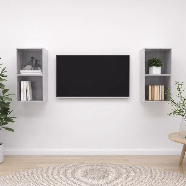 Berkfield Home Set of 2 Wall-mounted TV Cabinets in Concrete Grey Engineered Wood – 1