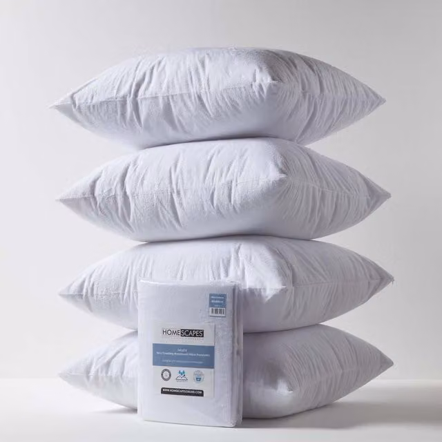 Homescapes Terry Towelling Waterproof Pillow Protectors, Pack of 4, White, 80 cm