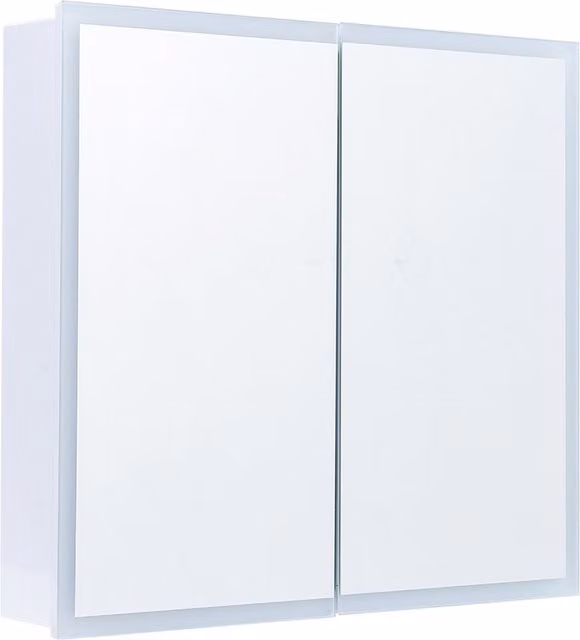 Livingandhome Wall-Mounted Modern White LED Bathroom Mirror Cabinet with Internal Shelves, Anti-Fog Feature and Shaver Socket