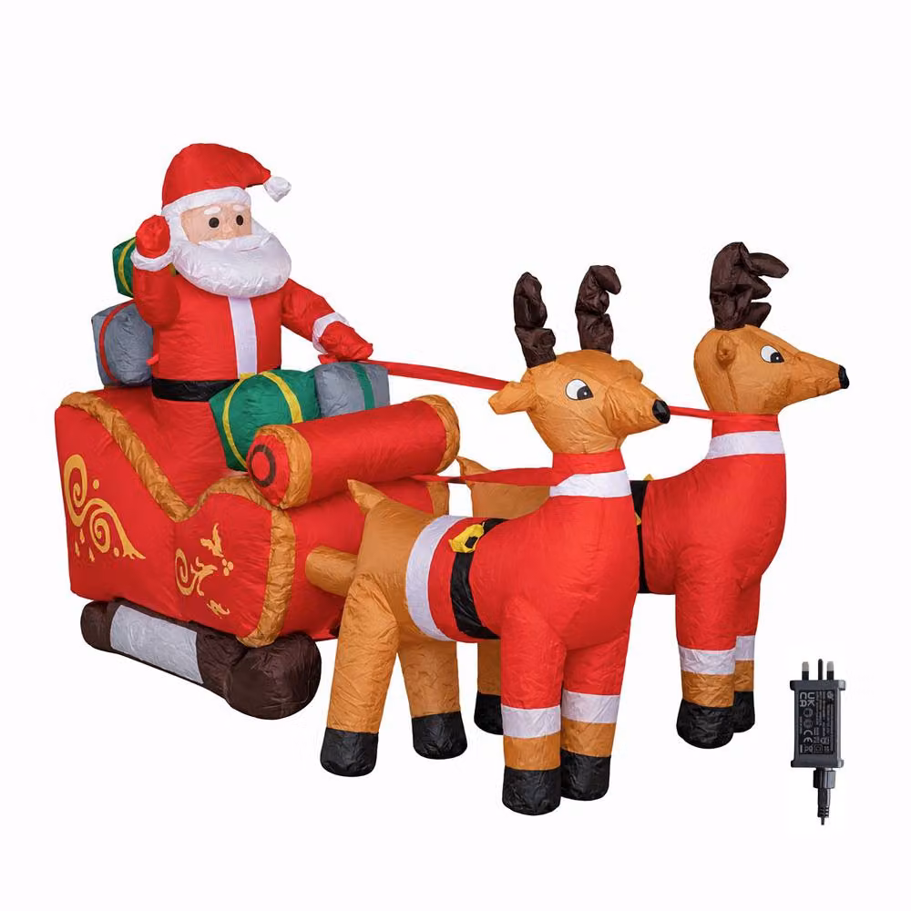 Samuel Alexander Light up Santa Sleigh with Reindeers Christmas Inflatable with LEDs, White and Multicolour – 3