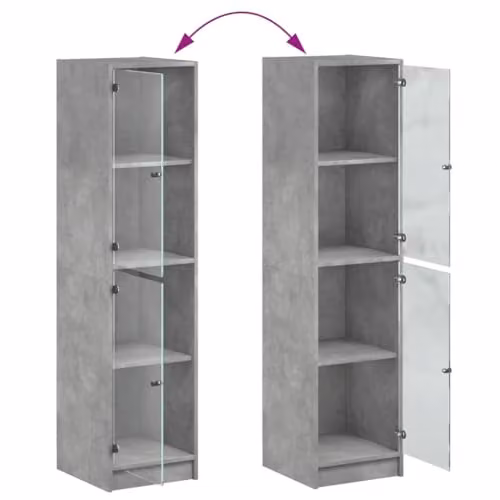 vidaXL Modern Highboard with Glass Doors in Concrete Grey, W/D/H: 35 x 37 x 142 cm – 2
