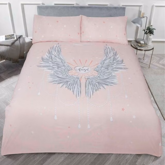 Rapport Home Angel Wings Polycotton Duvet Set with Printed Pillowcase in Blush Pink