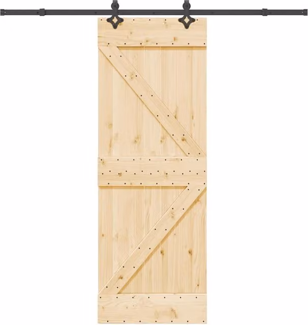 Berkfield Home Rustic Solid Wood Pine Sliding Door with Hardware Set, Brown, W: 70 cm, H: 210 cm