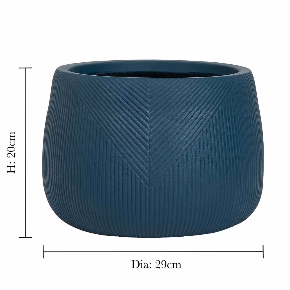 Dibor Blue Small Fibreclay Outdoor Garden Planter, H 20 cm x Dia 29 cm – 2