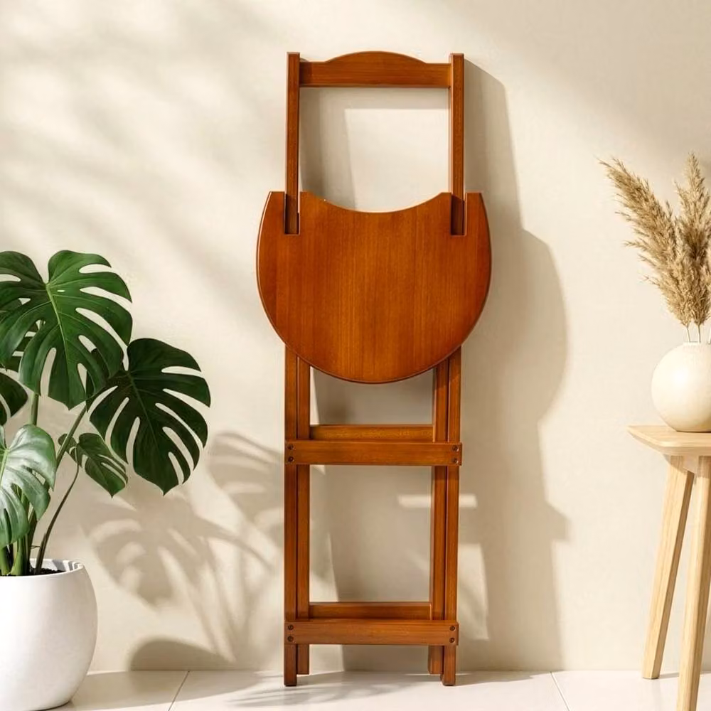KORVIXA Brown Bamboo Folding Kitchen Stools – 4