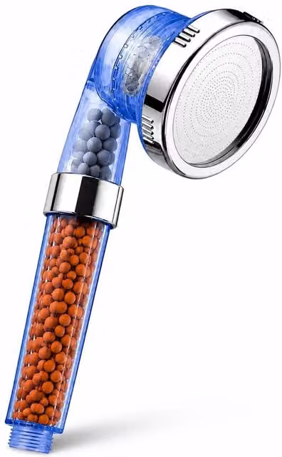 PAWNORA Hard Water Filter Handheld Shower Head in Blue and Transparent with Chrome Finish