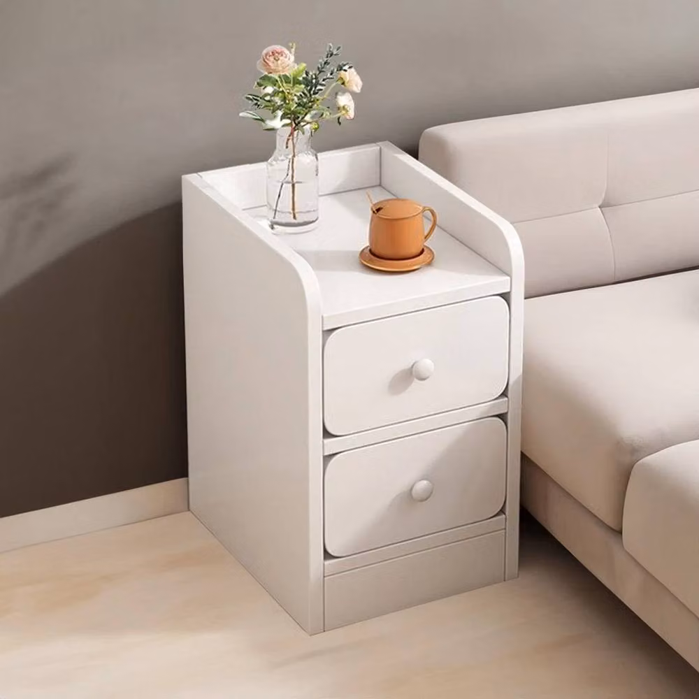 VOGREX Slim White Sofa End Side Table and Bedroom Nightstand Cabinet with Drawer – 2