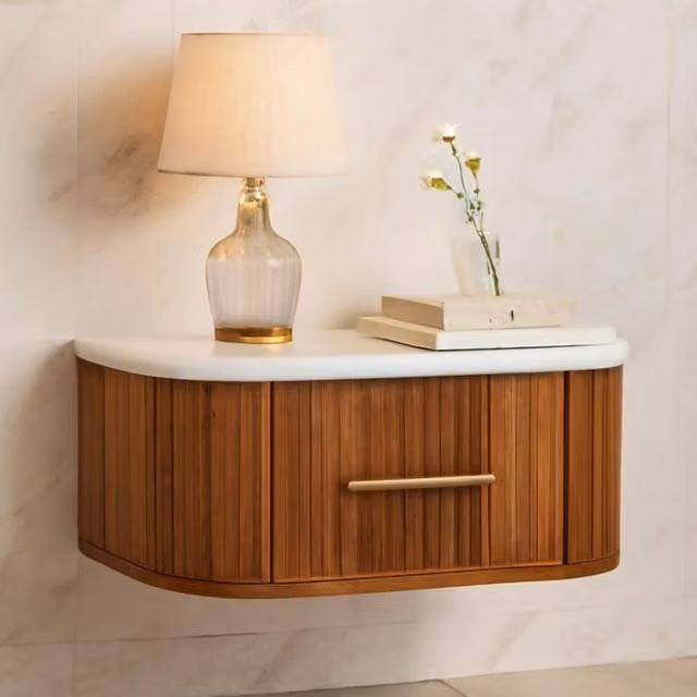 Artisan Furniture Beaumont Wall-Mounted Mango Wood Bedside Table in Brown and White