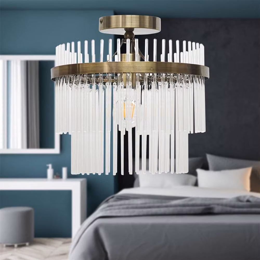 First Choice Lighting Georgia Set of 2 Flush Ceiling Lights in Bronze and Antique Brass with Transparent Glass Rods – 3
