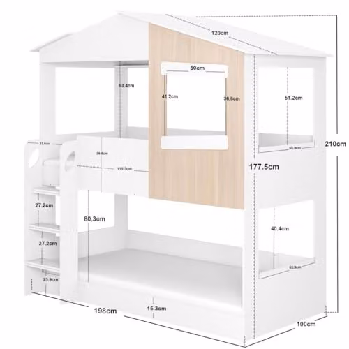 Flair Furnishings Dreamland House Bunk Bed in White and Oak, H: 210 x W: 198 x D: 100 cm – 2