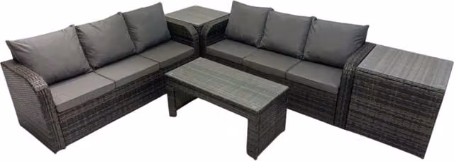 Fimous 3 Seater Outdoor Garden Sofa Set with Coffee Table and 2 Side Tables in Dark Grey – 1