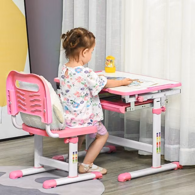 HOMCOM Kids Adjustable Writing Desk and Chair Set in Pink