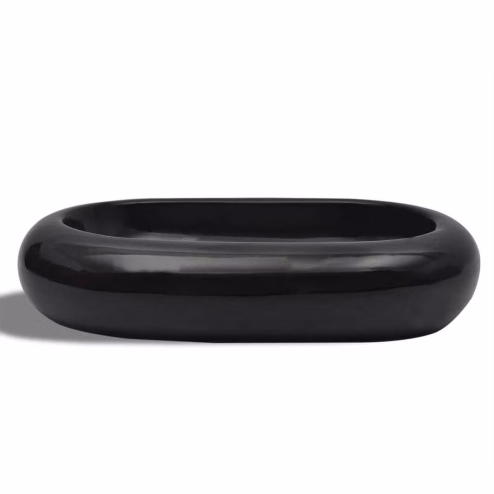 Berkfield Home Ceramic Oval Bathroom Sink Basin, Black, W: 42.0 cm, D: 42.0 cm, H: 12.0 cm – 3
