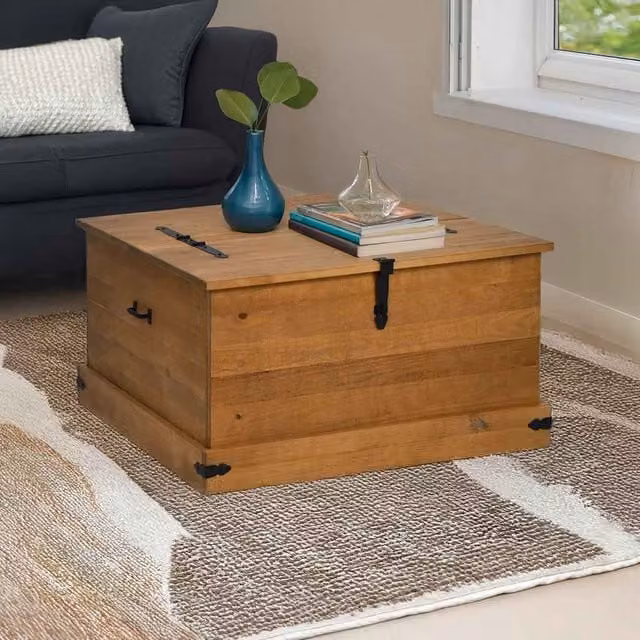 Berkfield Home HALDEN Storage Chest in Brown Solid Pine Wood W/D/H: 91 x 91 x 47 cm – 1