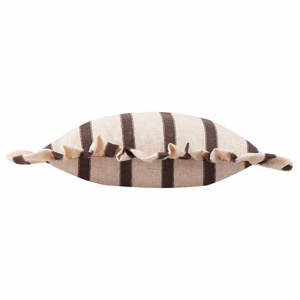 Wylder Connie Square Striped Linen Ruffle Cushion in Brown, W/D/H: 45 x 45 x 45 cm – 3