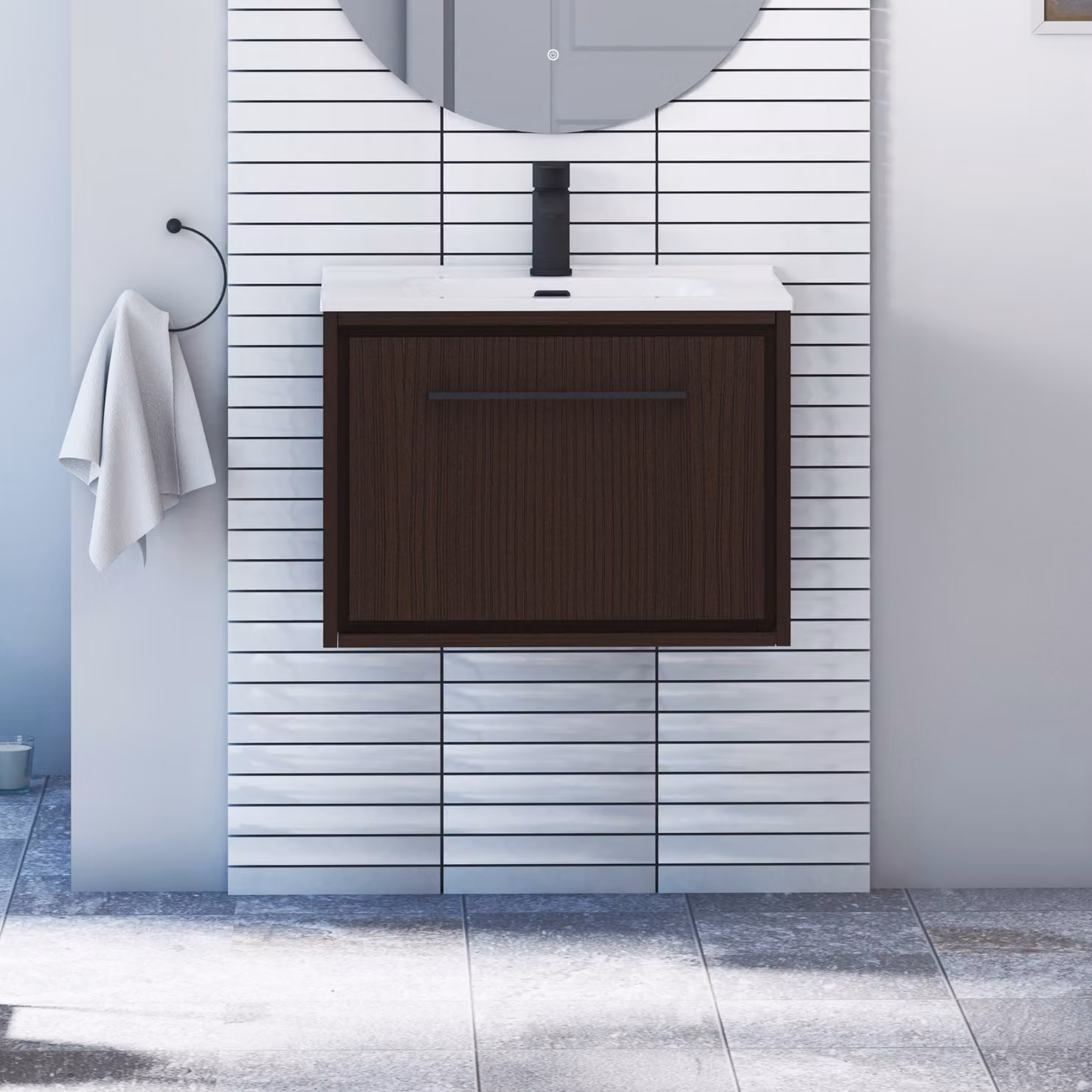 Royal Bathrooms Livora 600mm Walnut Woodgrain Wall Hung 1 Drawer Vanity Unit with Optional Basin